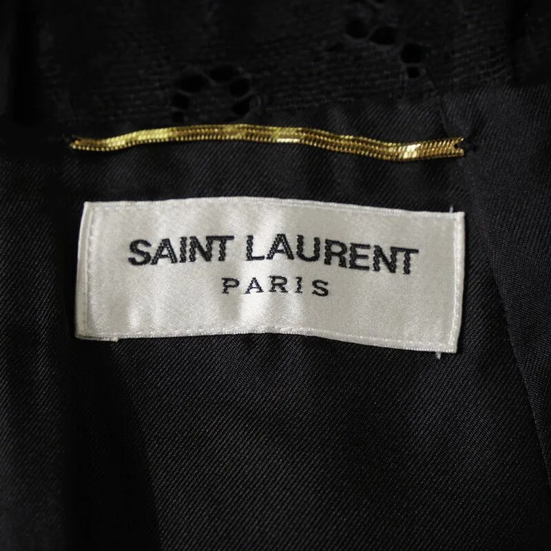 38 40 NEW $2250 SAINT LAURENT Black SHEER LACE UPPER Spring PEPLUM Pencil DRESS