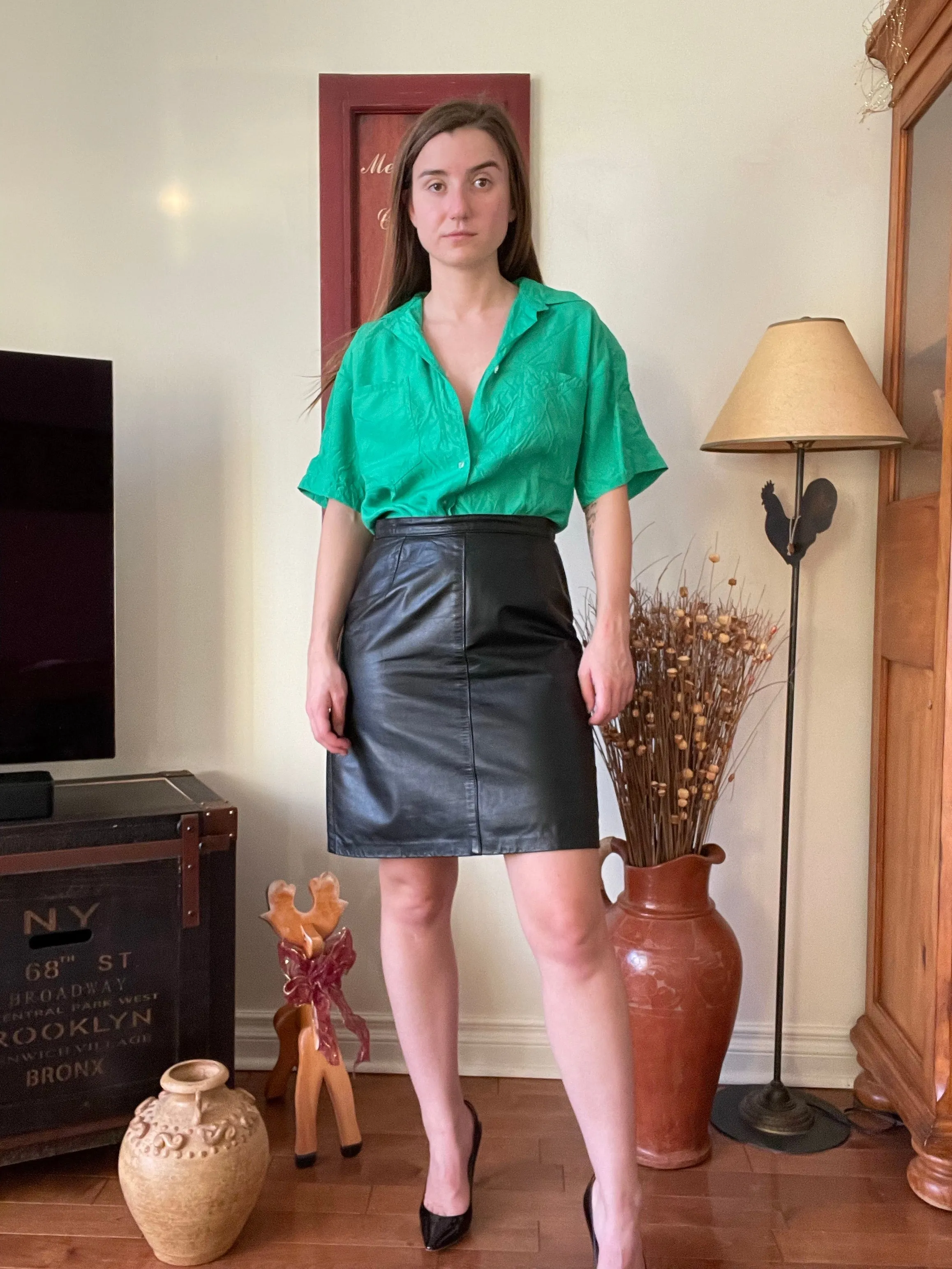 90s Leather Pencil Skirt - 27.5