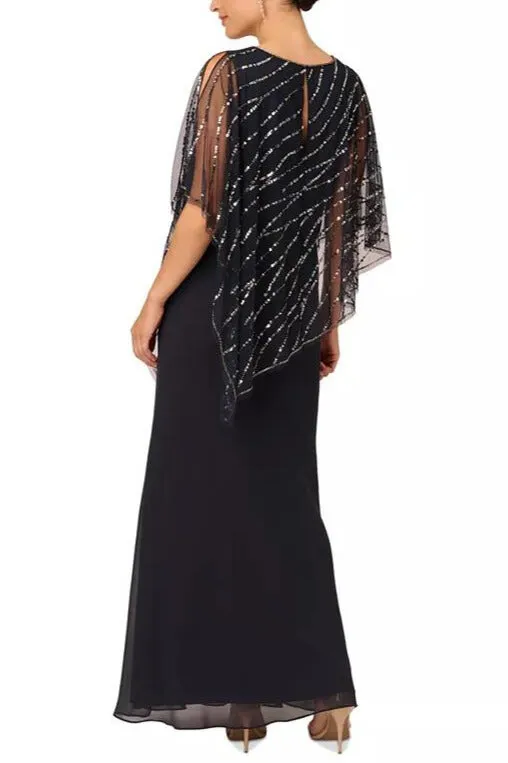 Adrianna Papell Sleeveless V-Neck Beaded Popover Midi Chiffon Dress