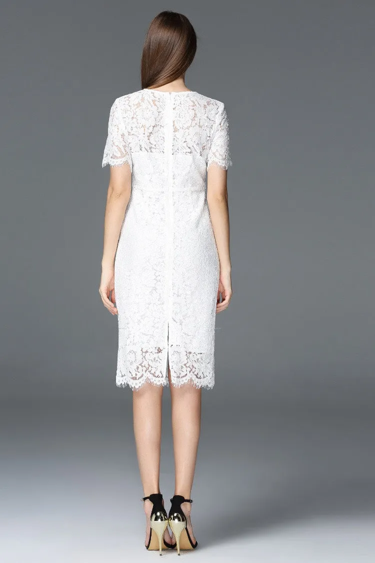 All-Over Lace Short Sleeve Dress