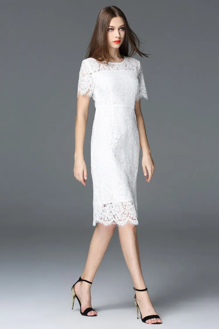 All-Over Lace Short Sleeve Dress