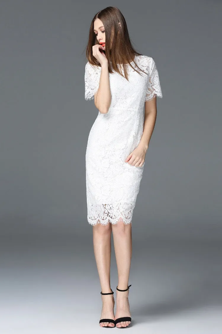 All-Over Lace Short Sleeve Dress