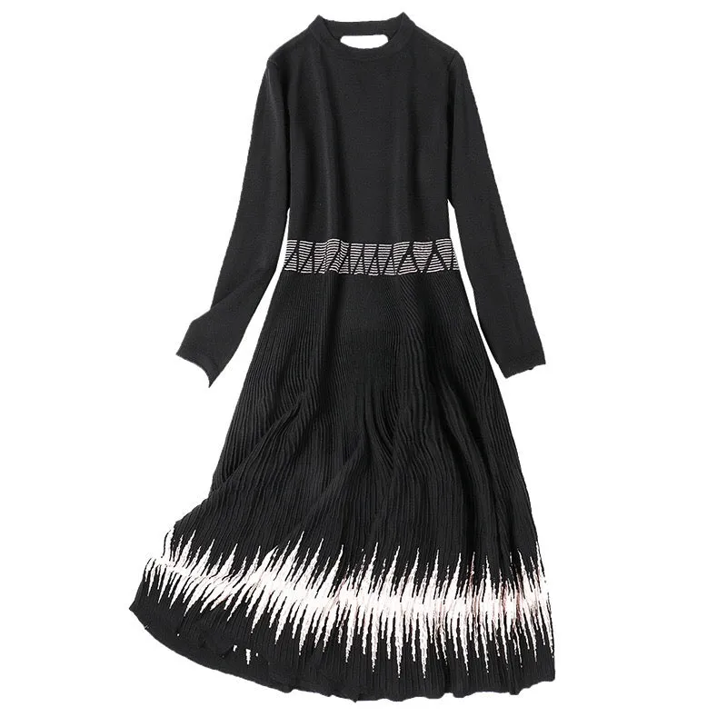Black Tencel Dress W/ Wave Detail