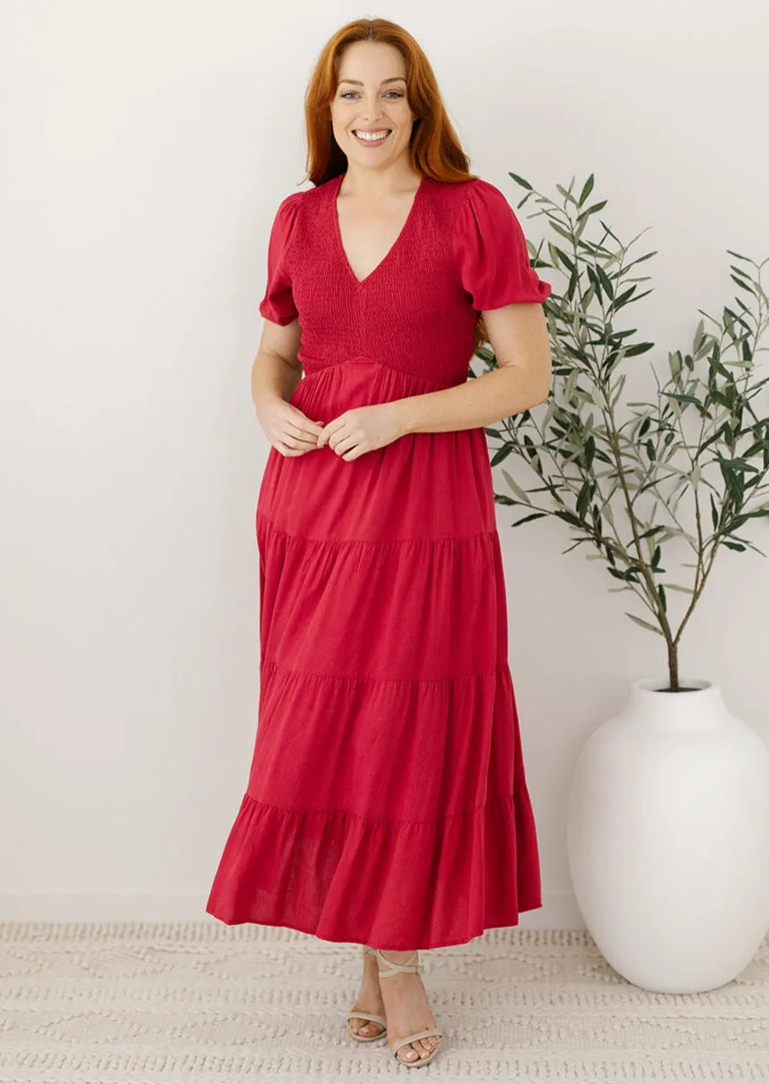 Colette Midi Dress in Red