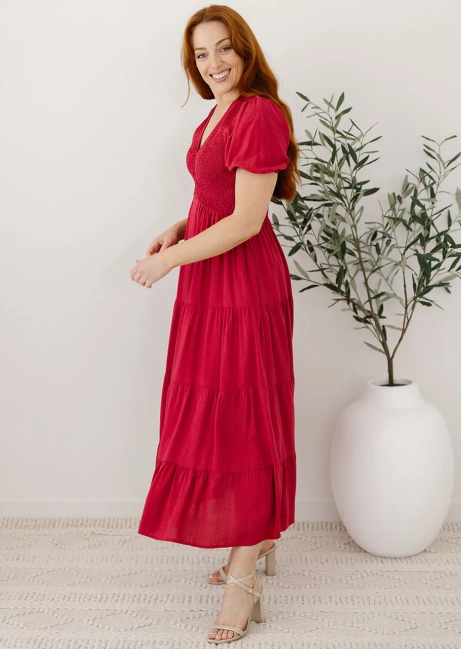 Colette Midi Dress in Red