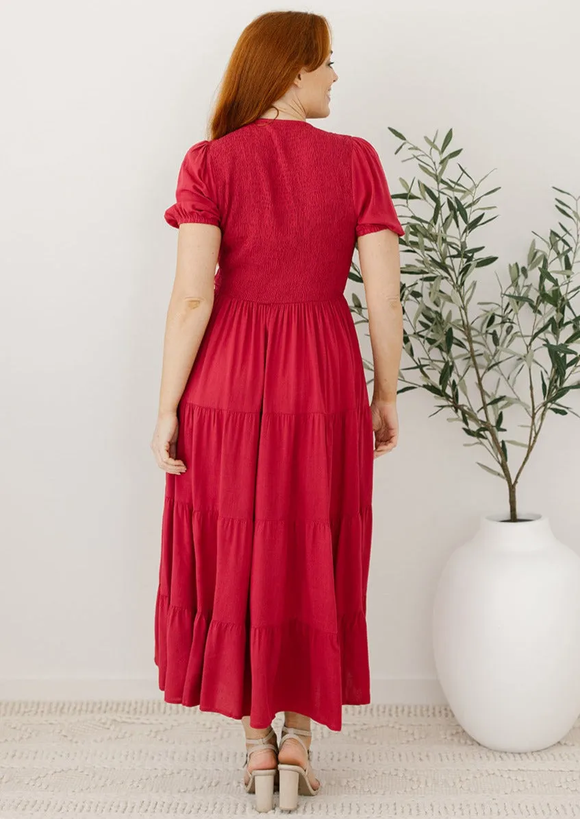 Colette Midi Dress in Red