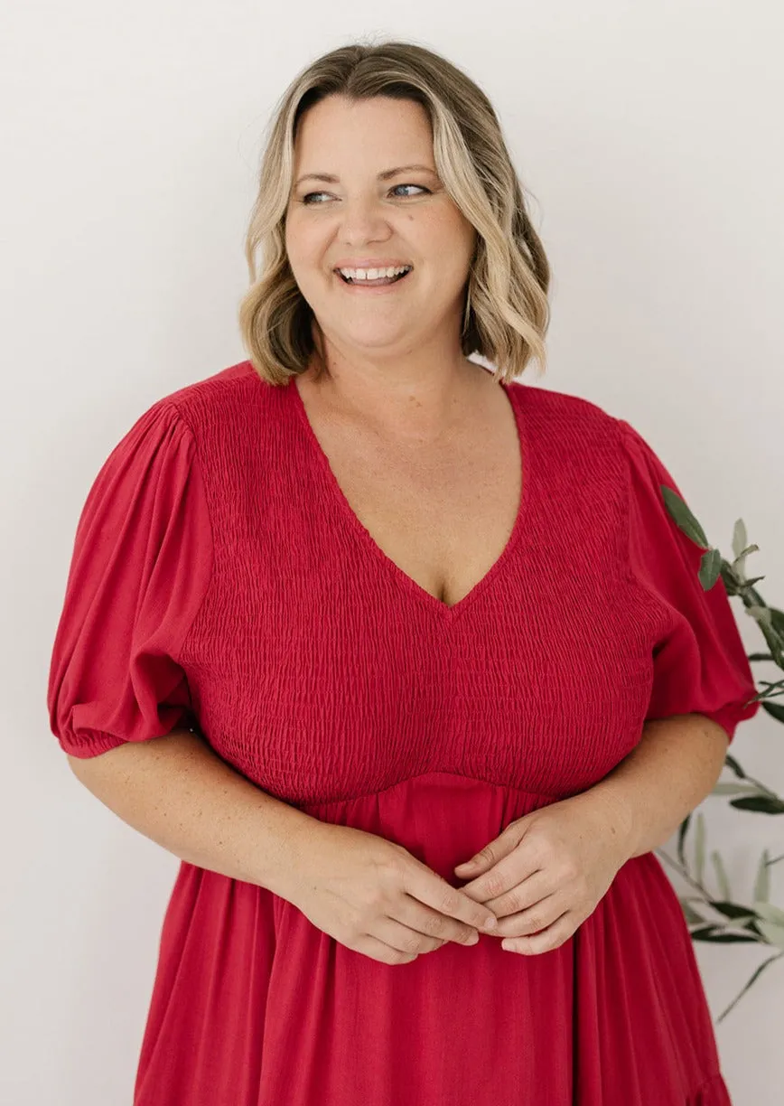 Colette Midi Dress in Red