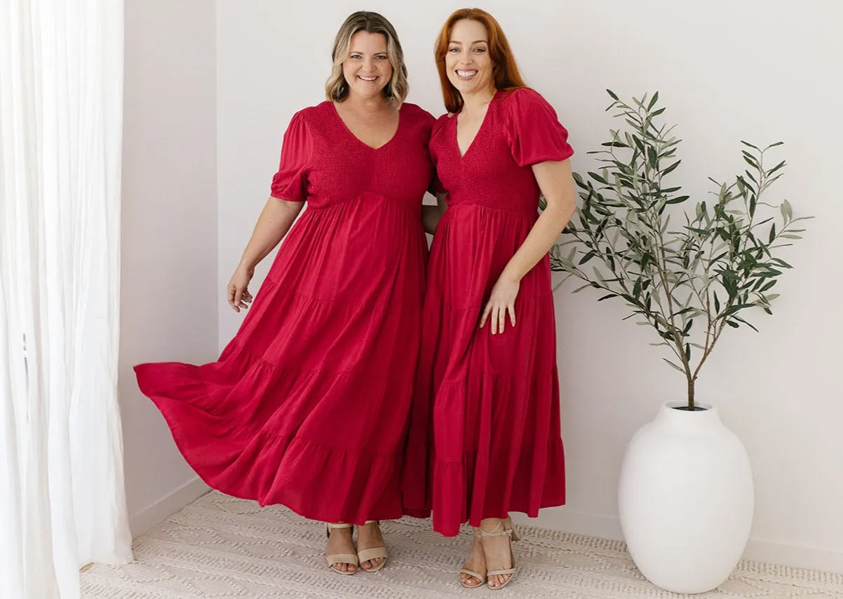 Colette Midi Dress in Red