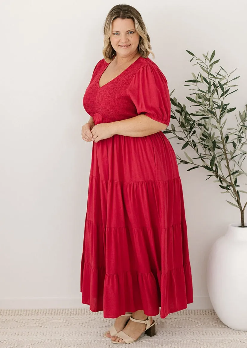 Colette Midi Dress in Red