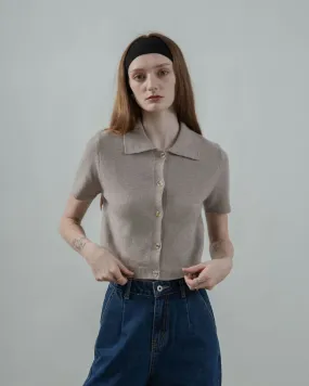 Dahlia Button Down Polo Knit Top (Ash Brown)