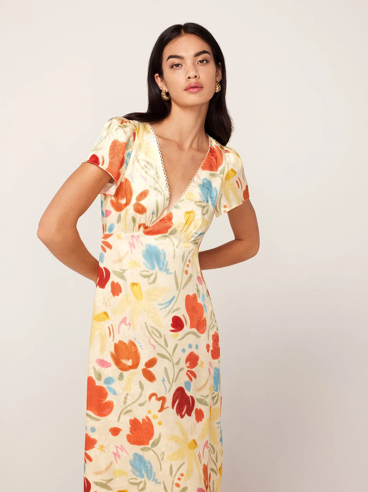 Effie Pastel Floral Jacquard Midi Dress