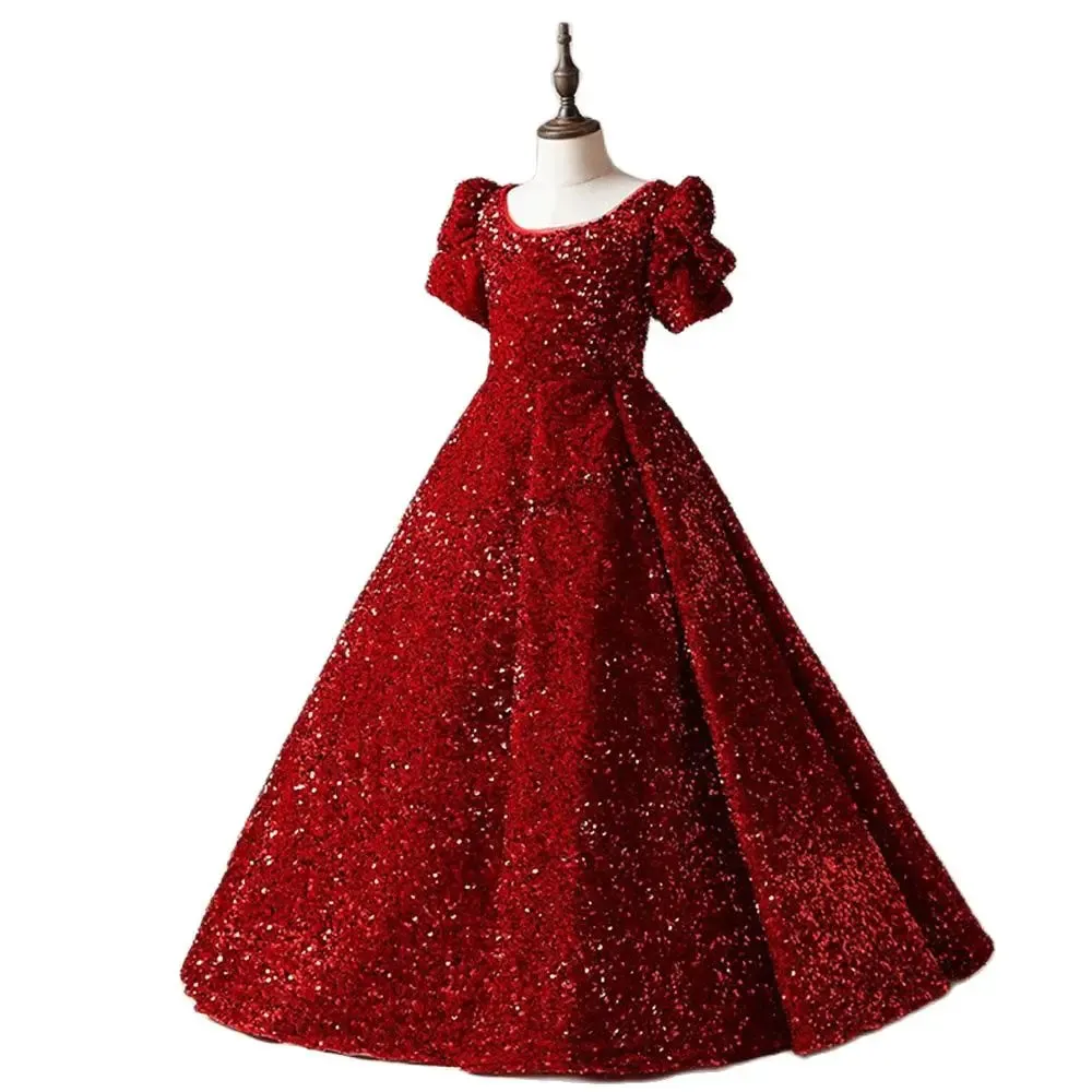 Exquisite Red Sequins Junior Concert Sparkly Princess Girls Dress