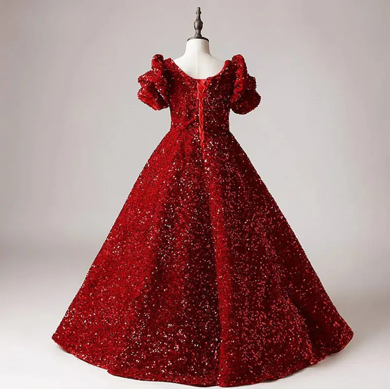 Exquisite Red Sequins Junior Concert Sparkly Princess Girls Dress