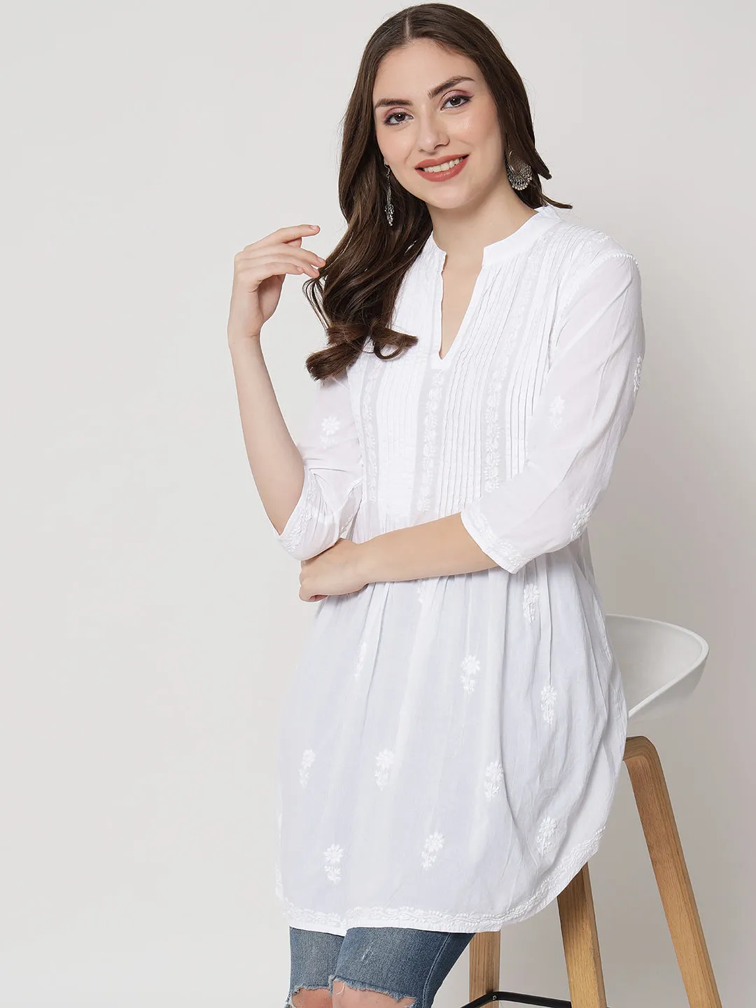 Hand Embroidered Women  Chikankari Cotton Tunic-PC1819