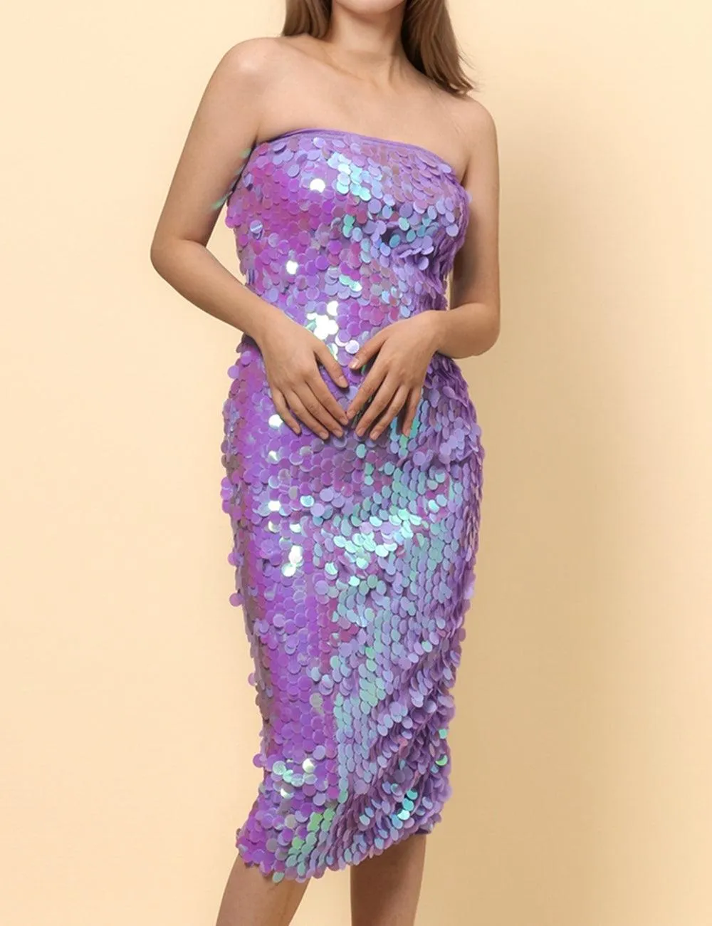 Ladies Round Sequin Night Out Party Wrap Midi Dress SKD4858
