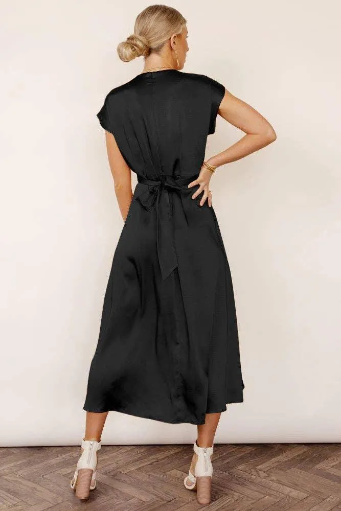 Ladies Waist Tie Short Sleeves Daily Party Dress GQQU