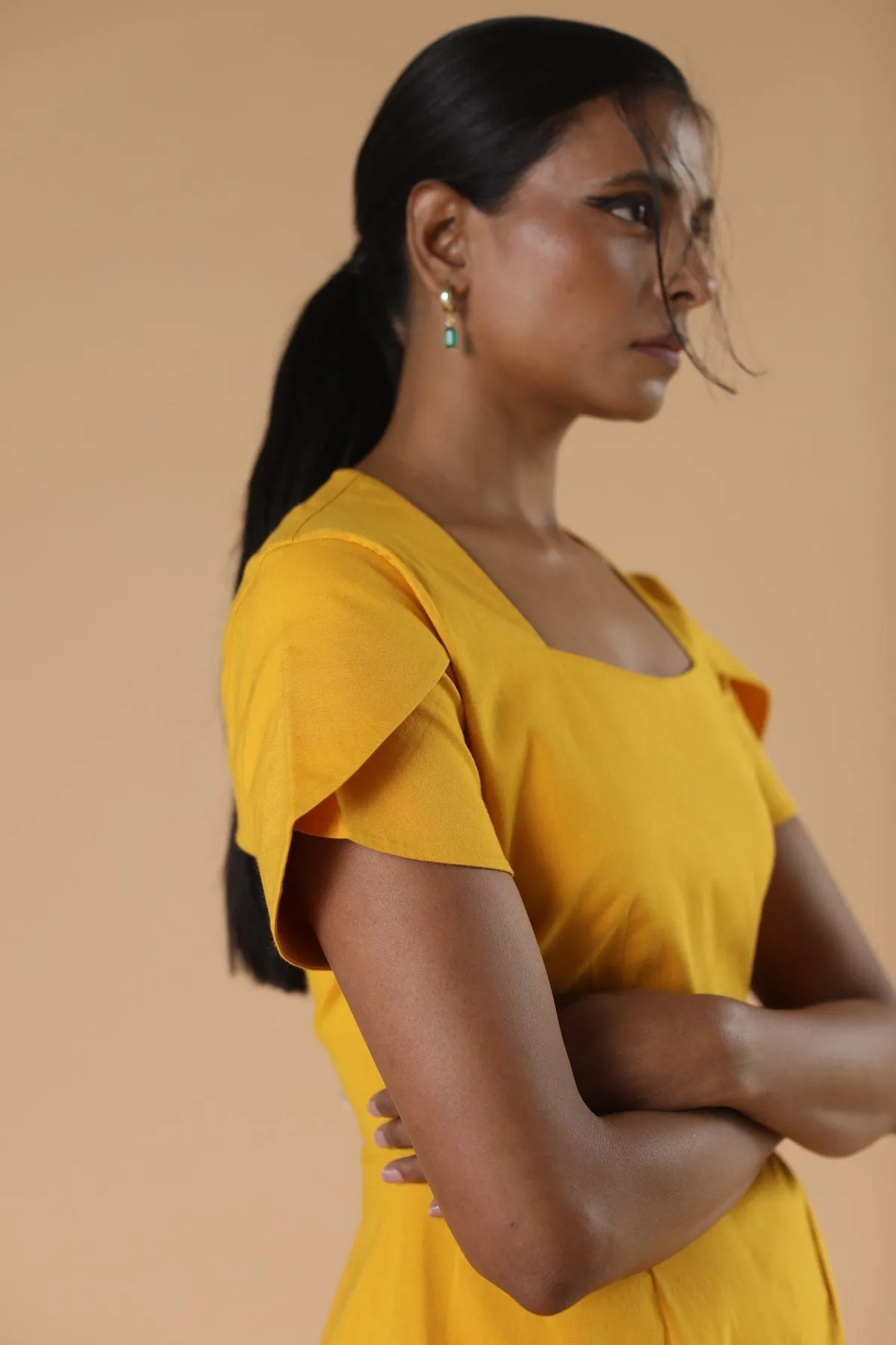 Ladies Yellow Midi Dress
