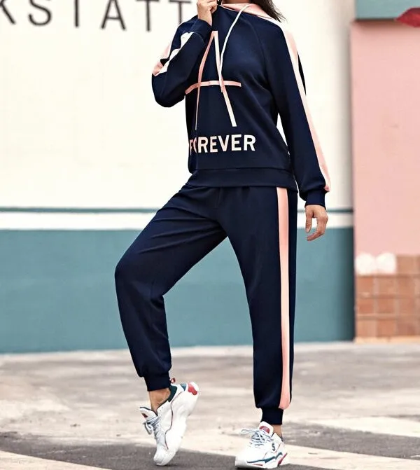 Letter Graphic Raglan Sleeve Drawstring Hoodie & Sweatpants Set