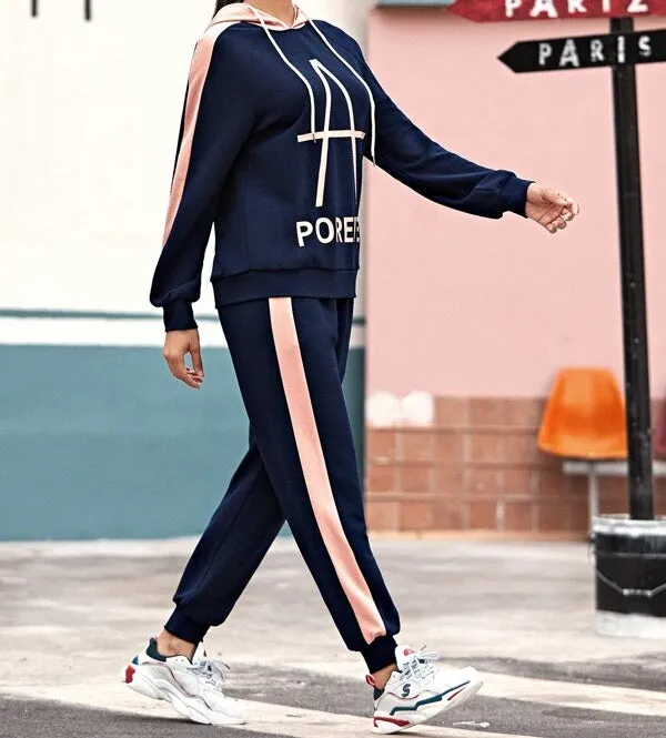 Letter Graphic Raglan Sleeve Drawstring Hoodie & Sweatpants Set