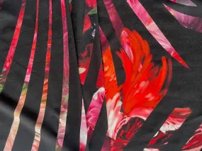 Light-Weight Shadow Striped Carmine Floral Polyester Knit (Made in Italy)