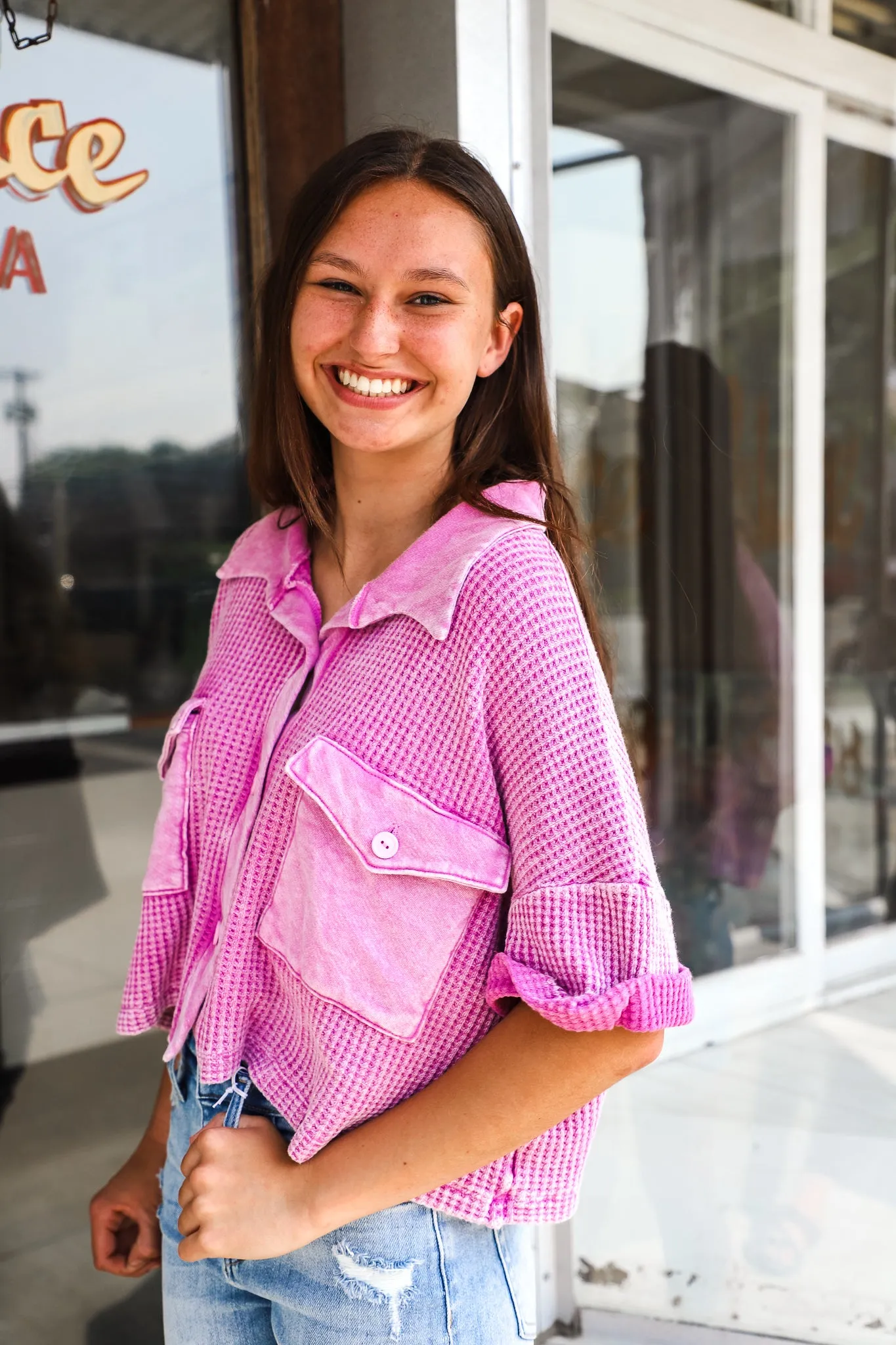 Lilac Love Cropped Button Up