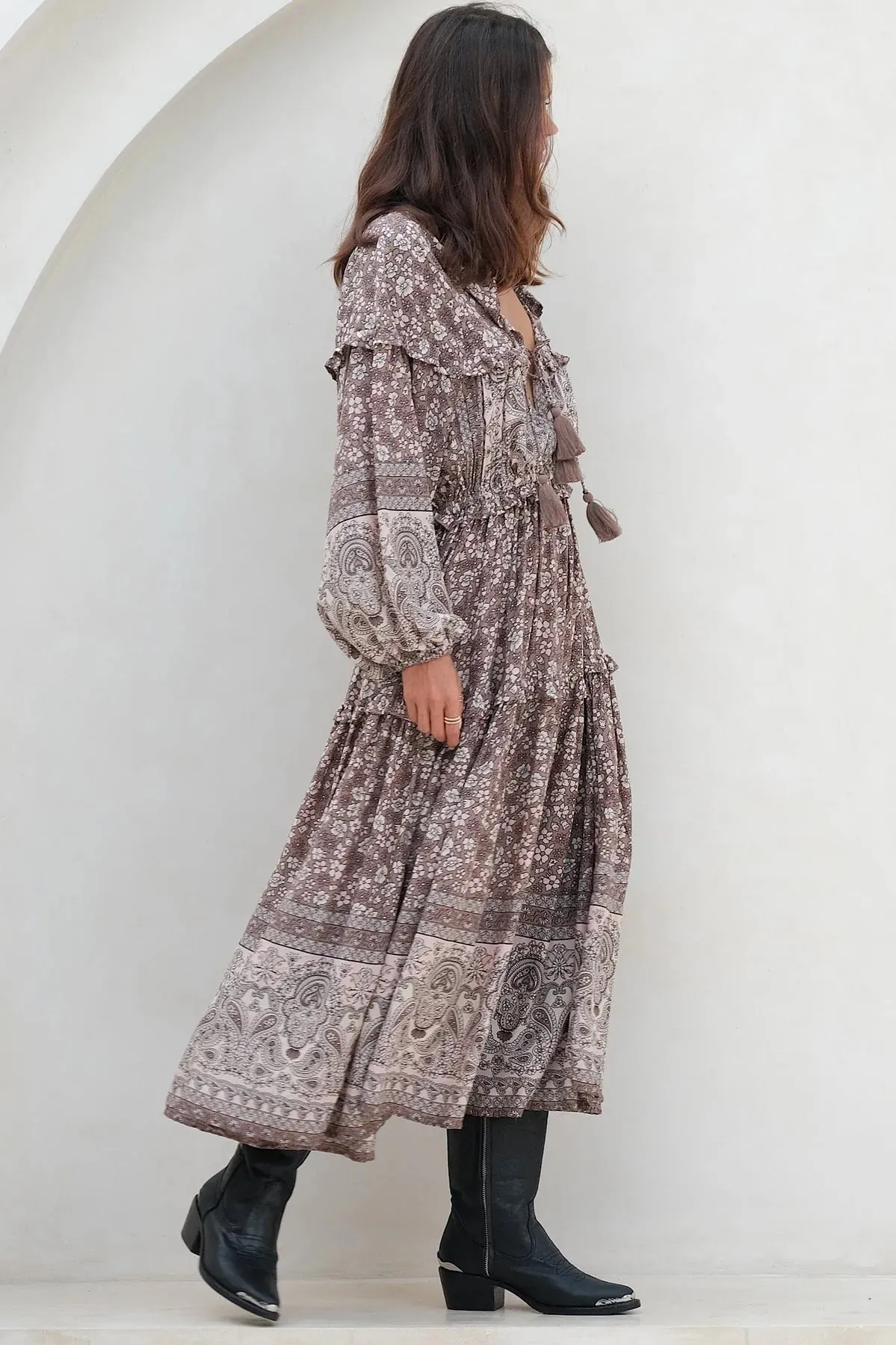 Mahli the Label - Long Sleeve Celestial Boho Gown Midi Dress