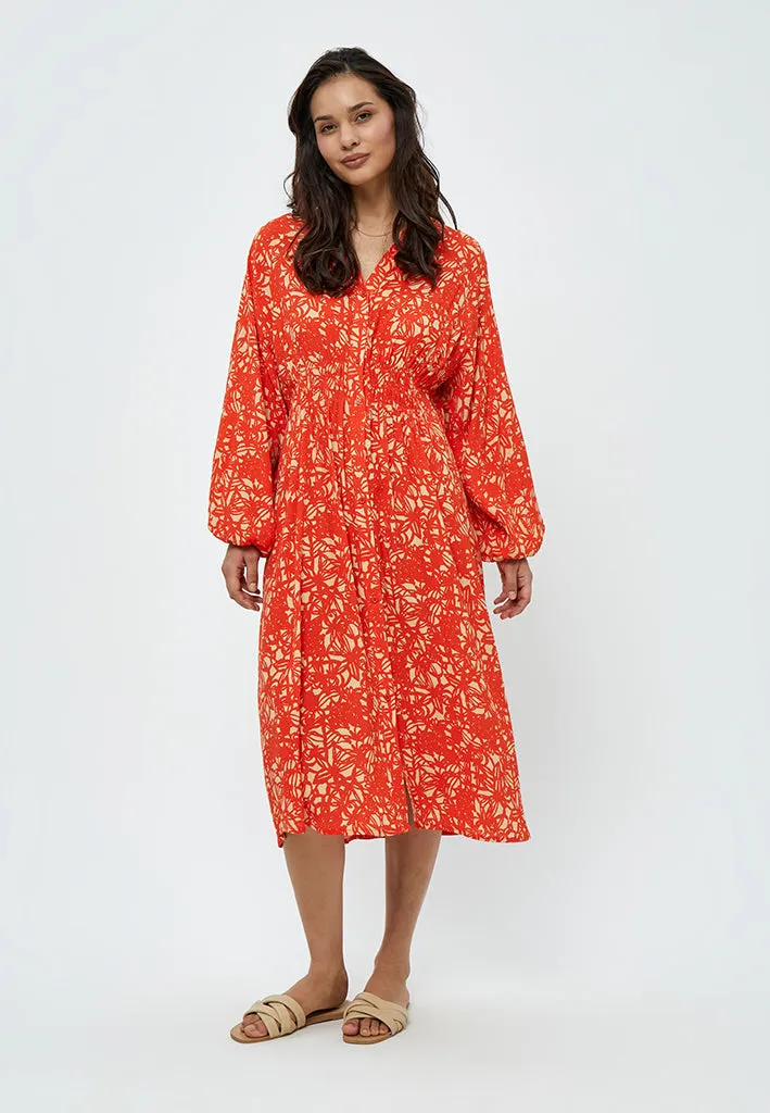 Millie Midi Dress - Intense Orange Print