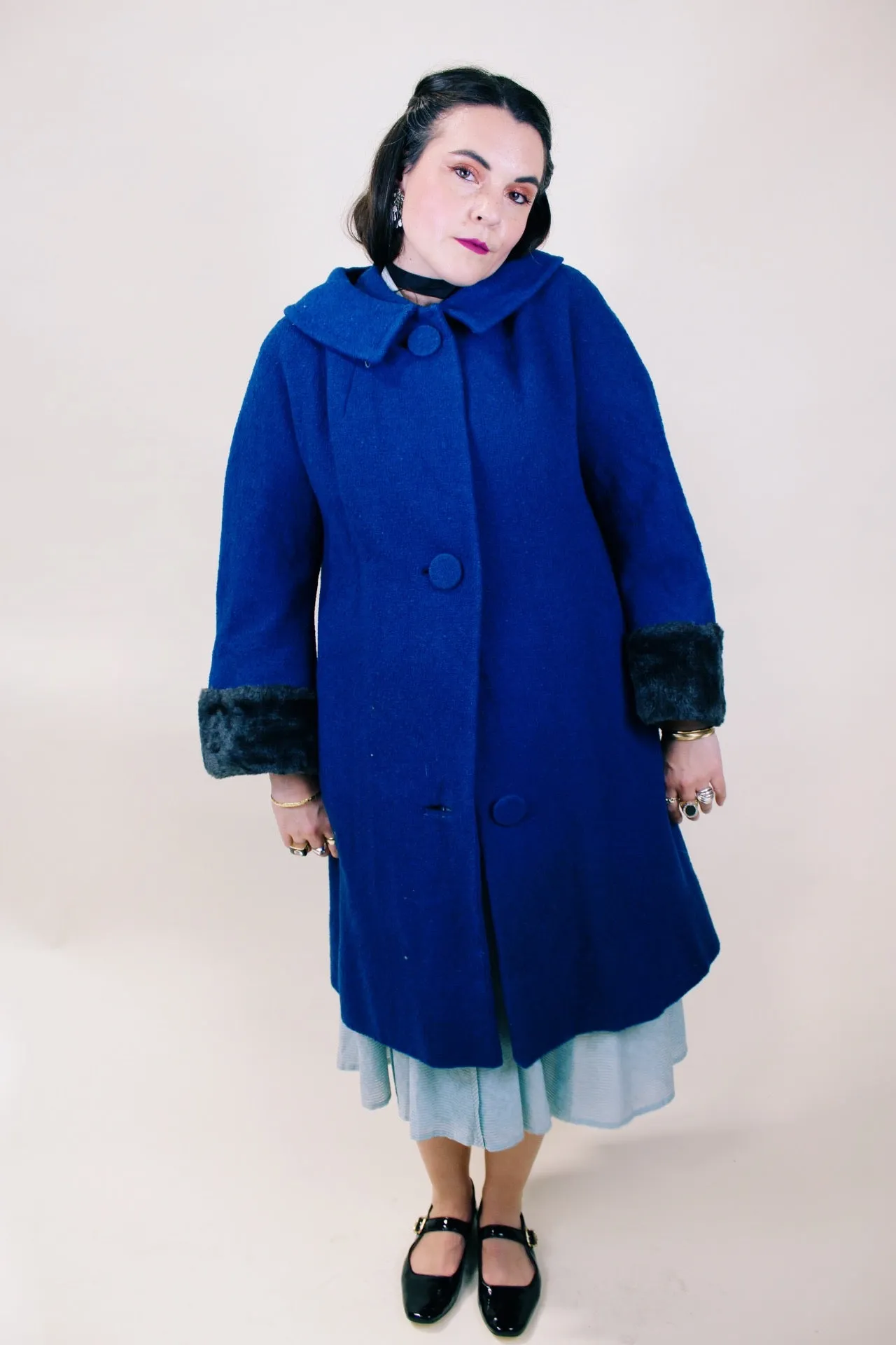 Navy Fur Trim Coat