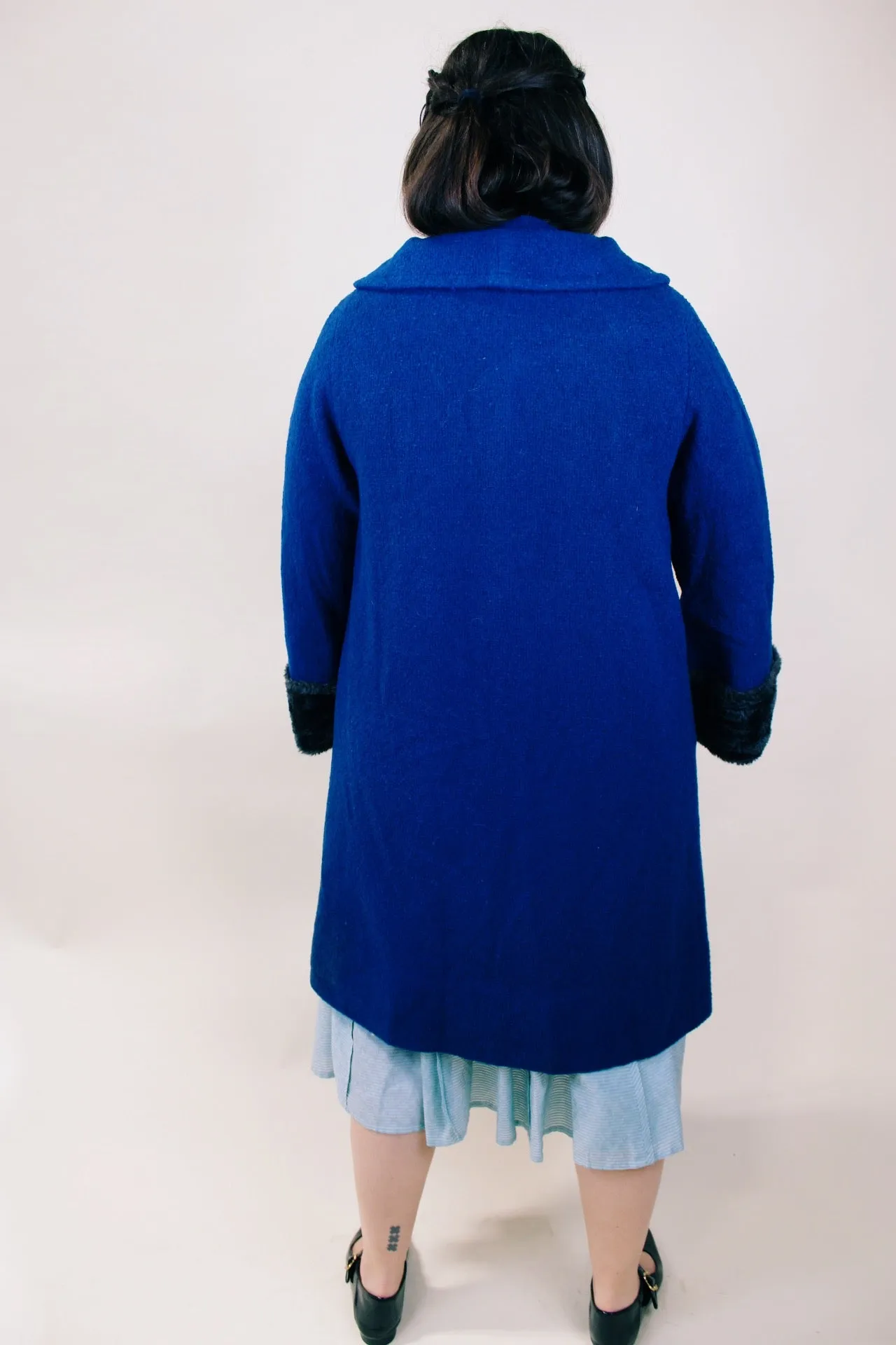 Navy Fur Trim Coat