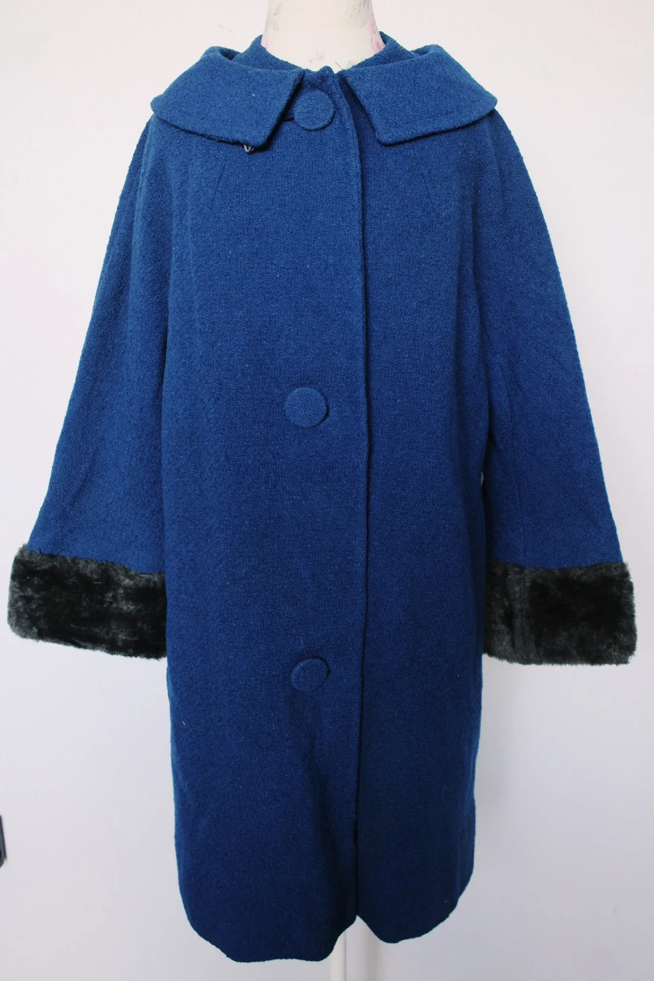 Navy Fur Trim Coat