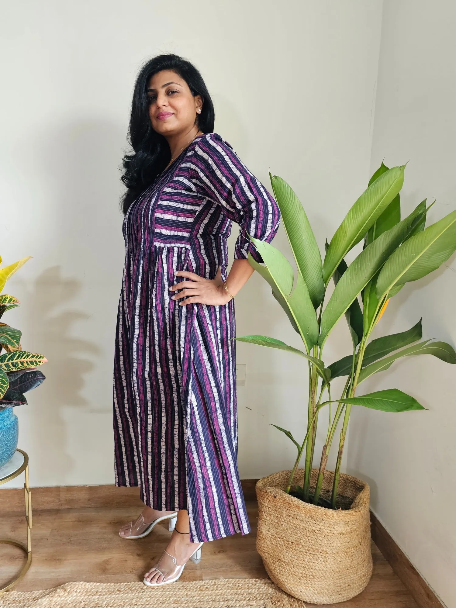Olivia Striped Kantha Work Cotton Dress