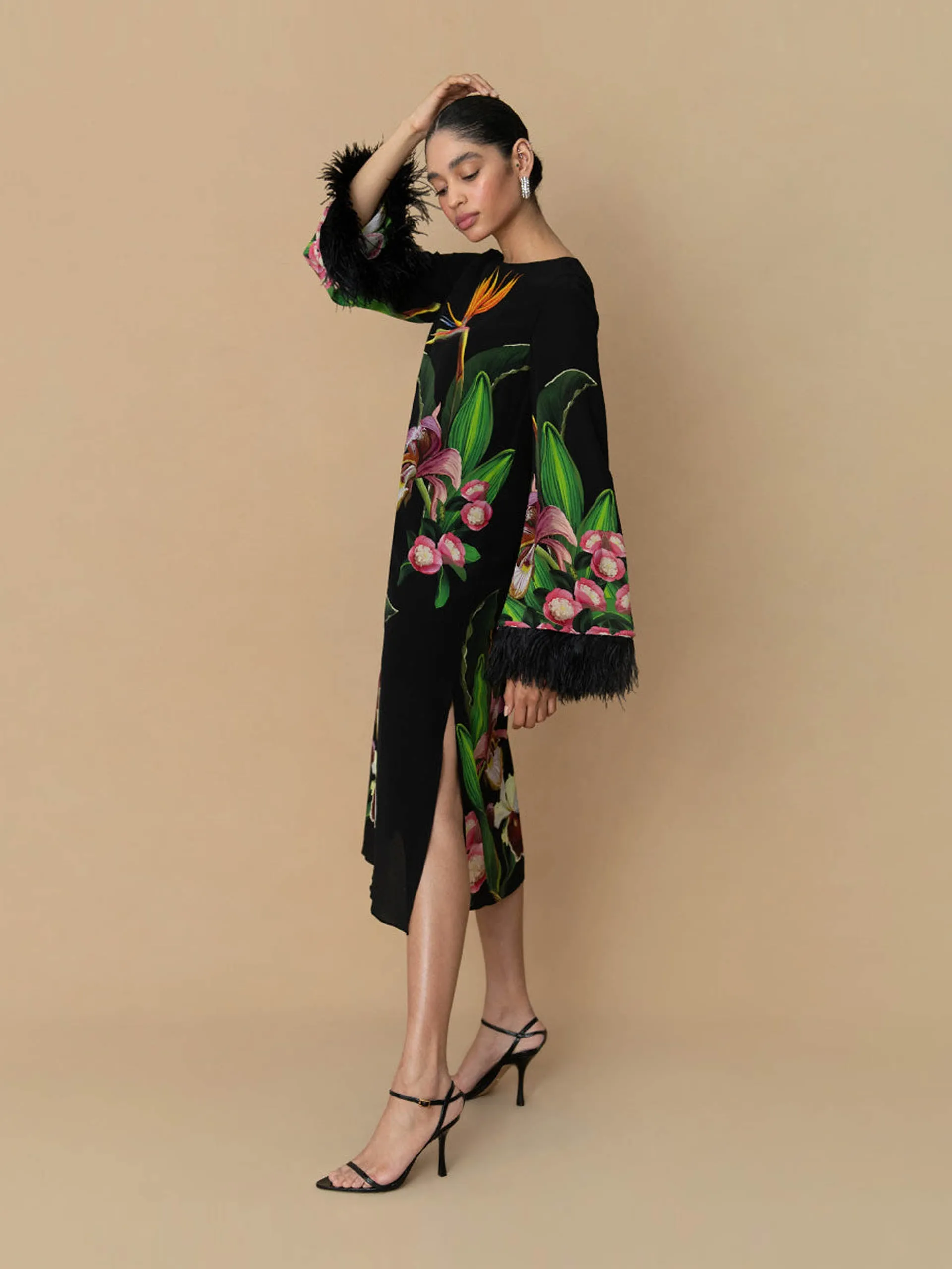 Orchid black Seraphina crepe midi dress