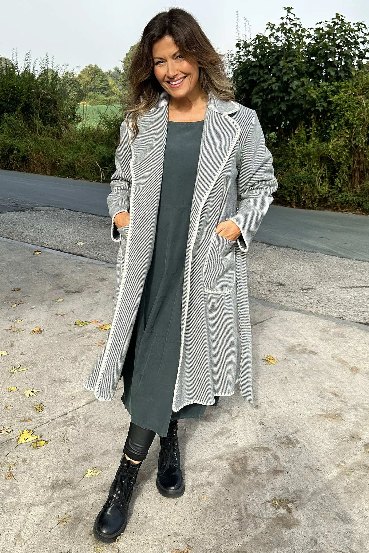 Penelope Pocket Needlecord Dress Charcoal