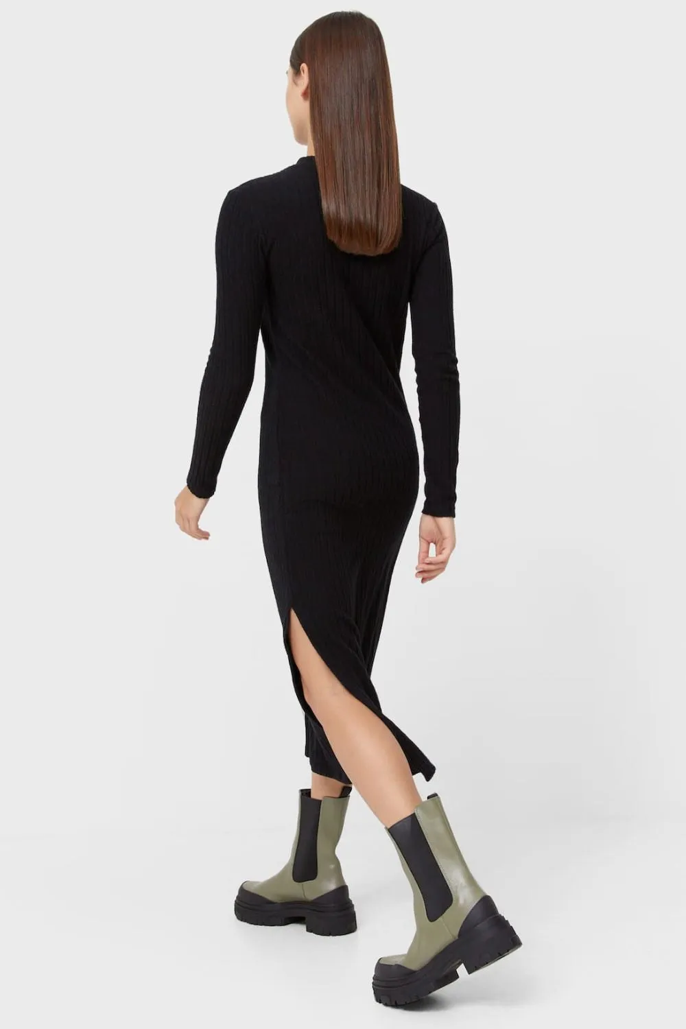 Ribbed Midi Dress With Slit