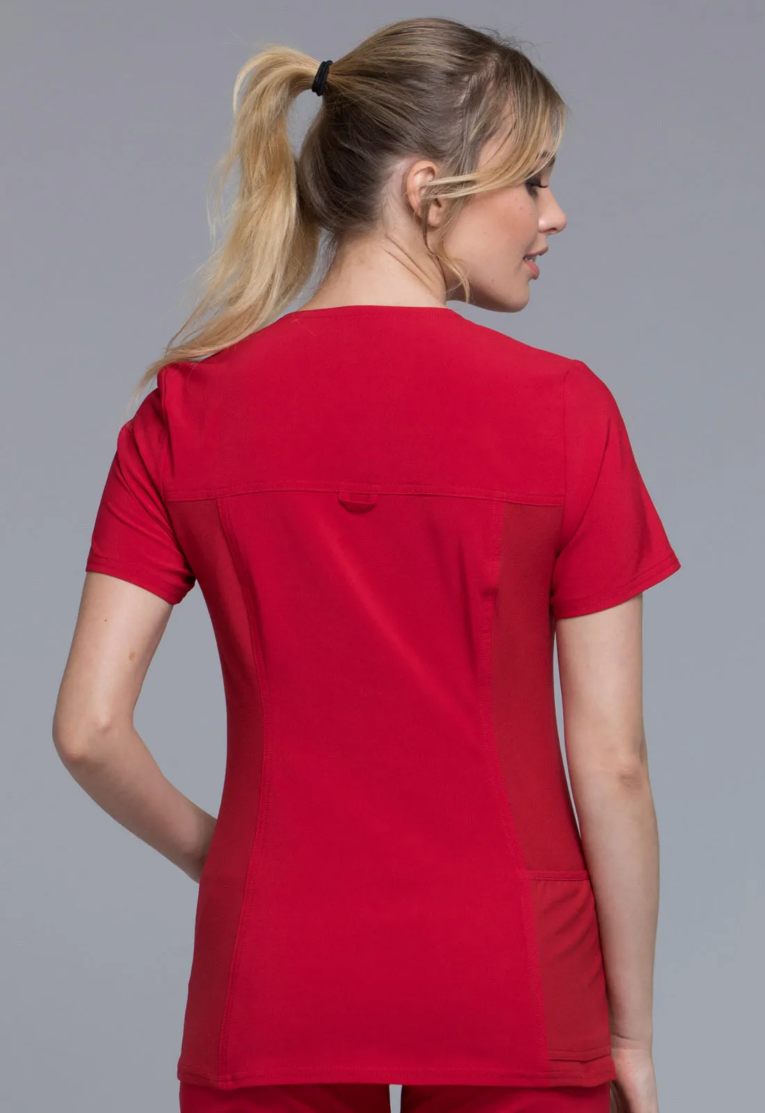 Scrub Top - Cherokee Women's iFlex V-Neck Knit Panel Top - Red, CK605