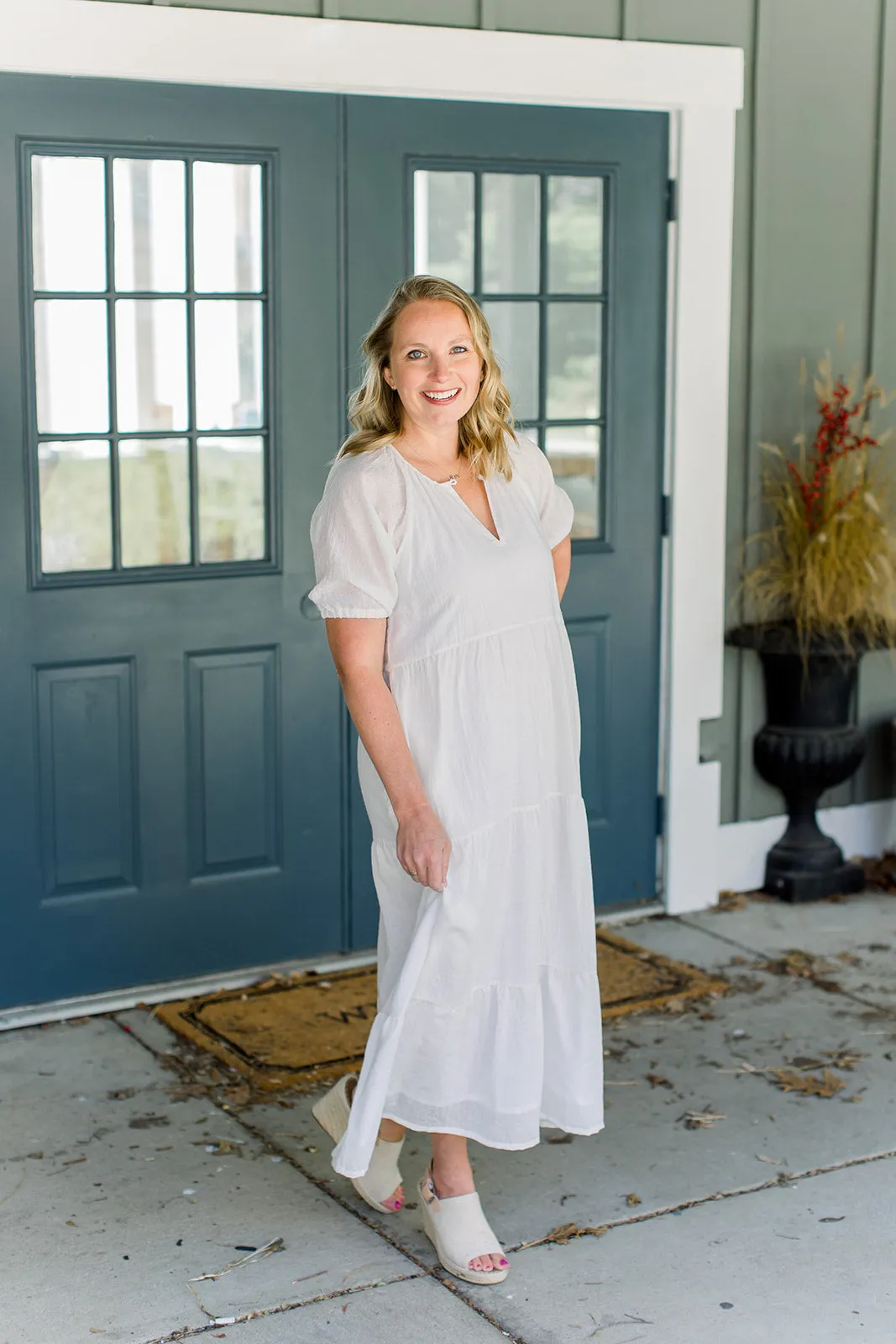 Short Sleeve Woven Midi Dress