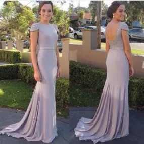 Silver Grey Mermaid Long Modest Prom Dress