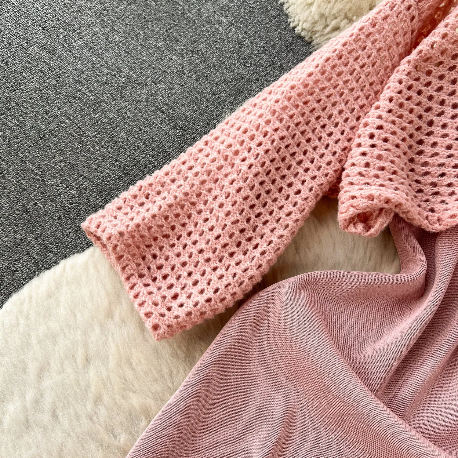 Slip Dress&Hollowed Knitwear 2Pcs