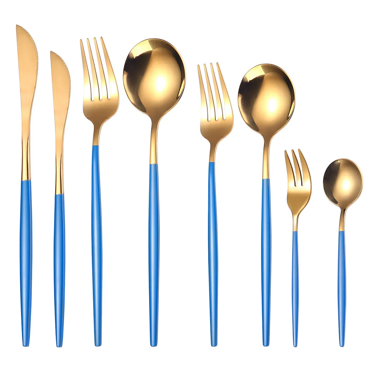 Stainless Steel Dessert Knife Fork and Spoon 8-Piece Set Portuguese Tableware Golden Set Creative Western Food Steak Knife Fruit Fork