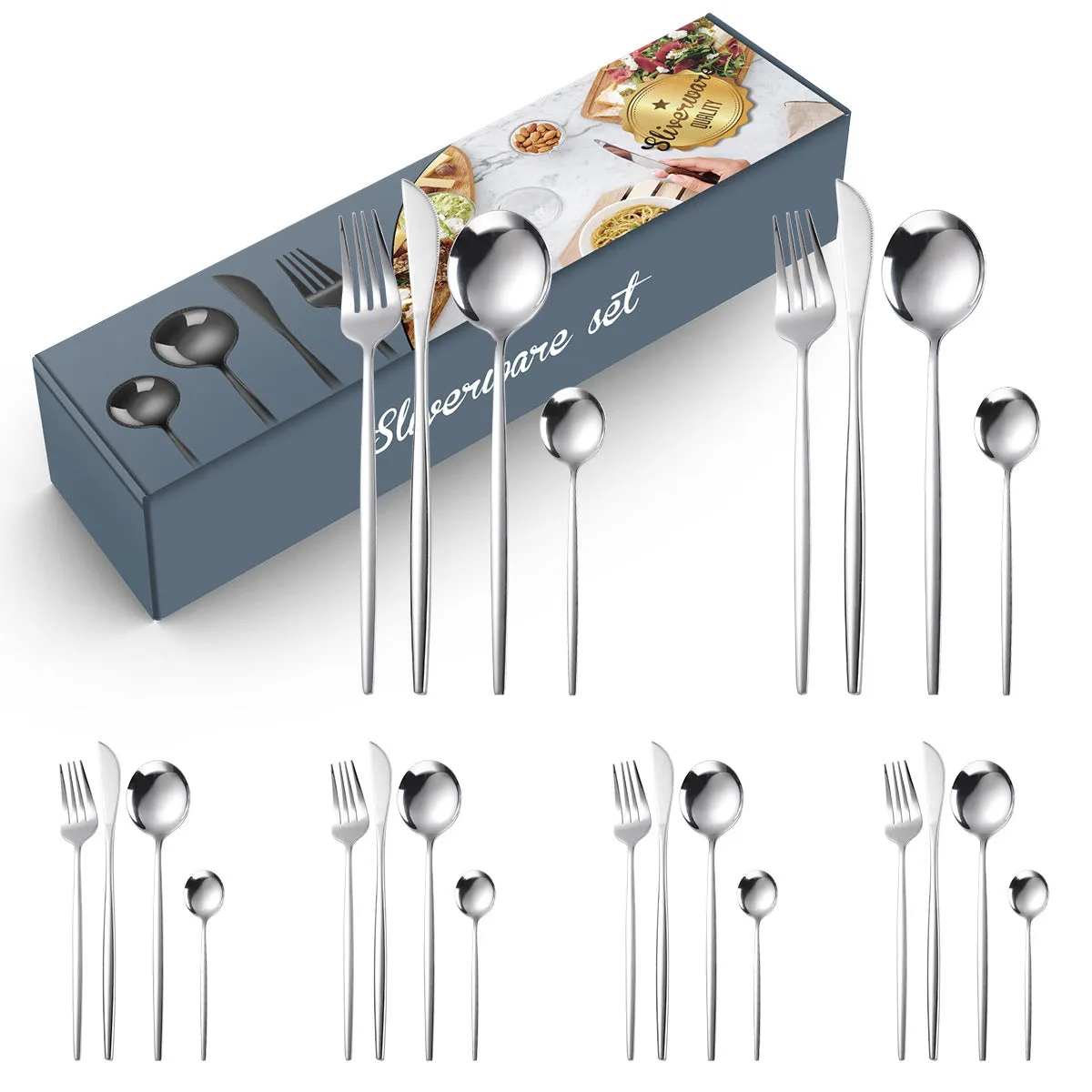 Stainless Steel Knife and Forks Four-Piece Spray Paint Portuguese Tableware 24 Pieces Golden Set Creative Western Food Steak Knife, Fork and Spoon