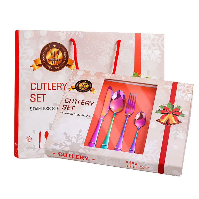 Stainless Steel Tableware Four Main Pieces Set Gift Box Wedding Gift Knife, Fork and Spoon 24-Piece Set