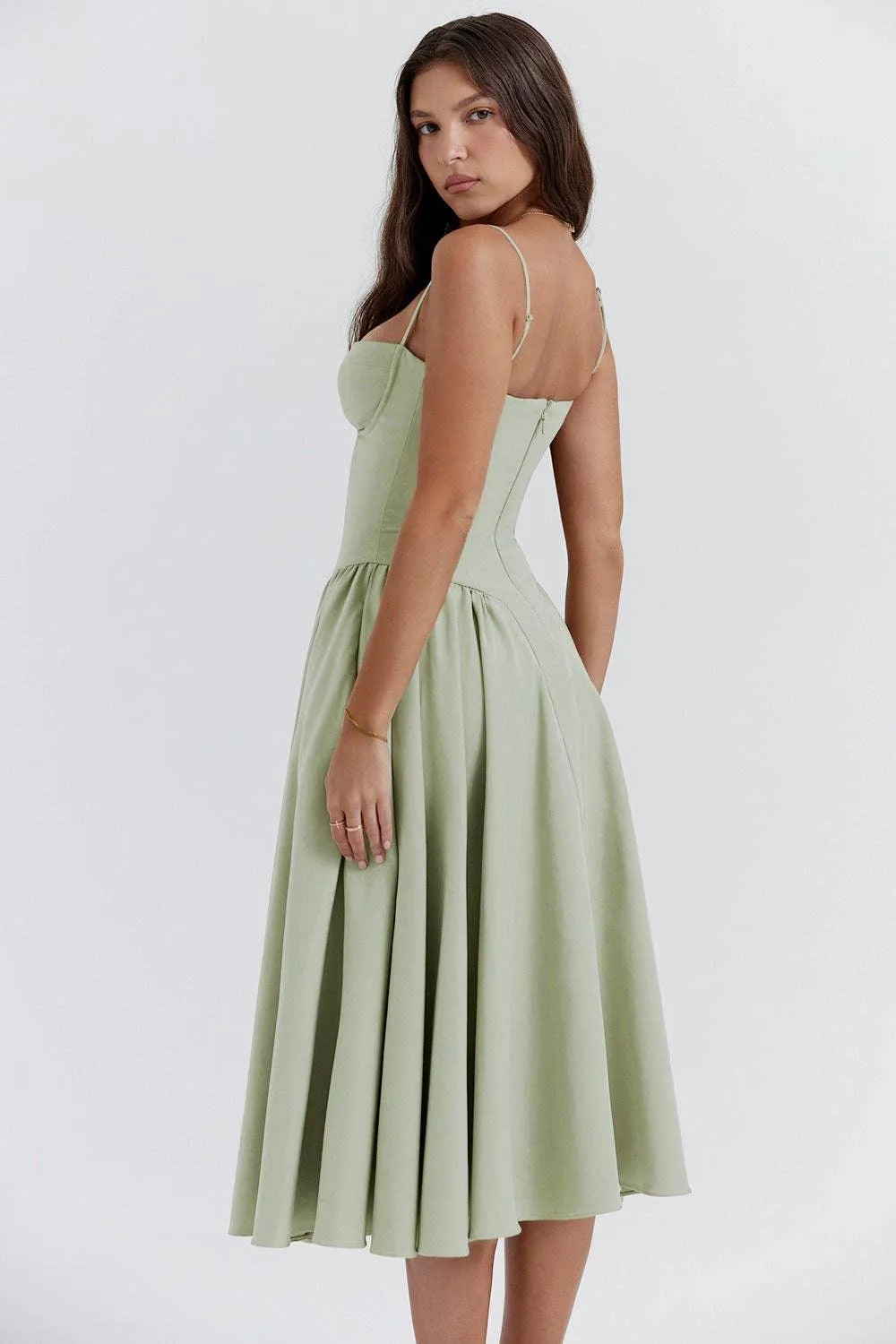 String Shoulder Solid & Floral Ladies Dress 25528
