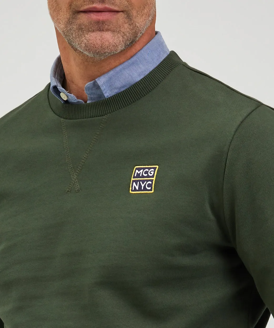 Sweater rondehals met NYC graphic | Pine Green