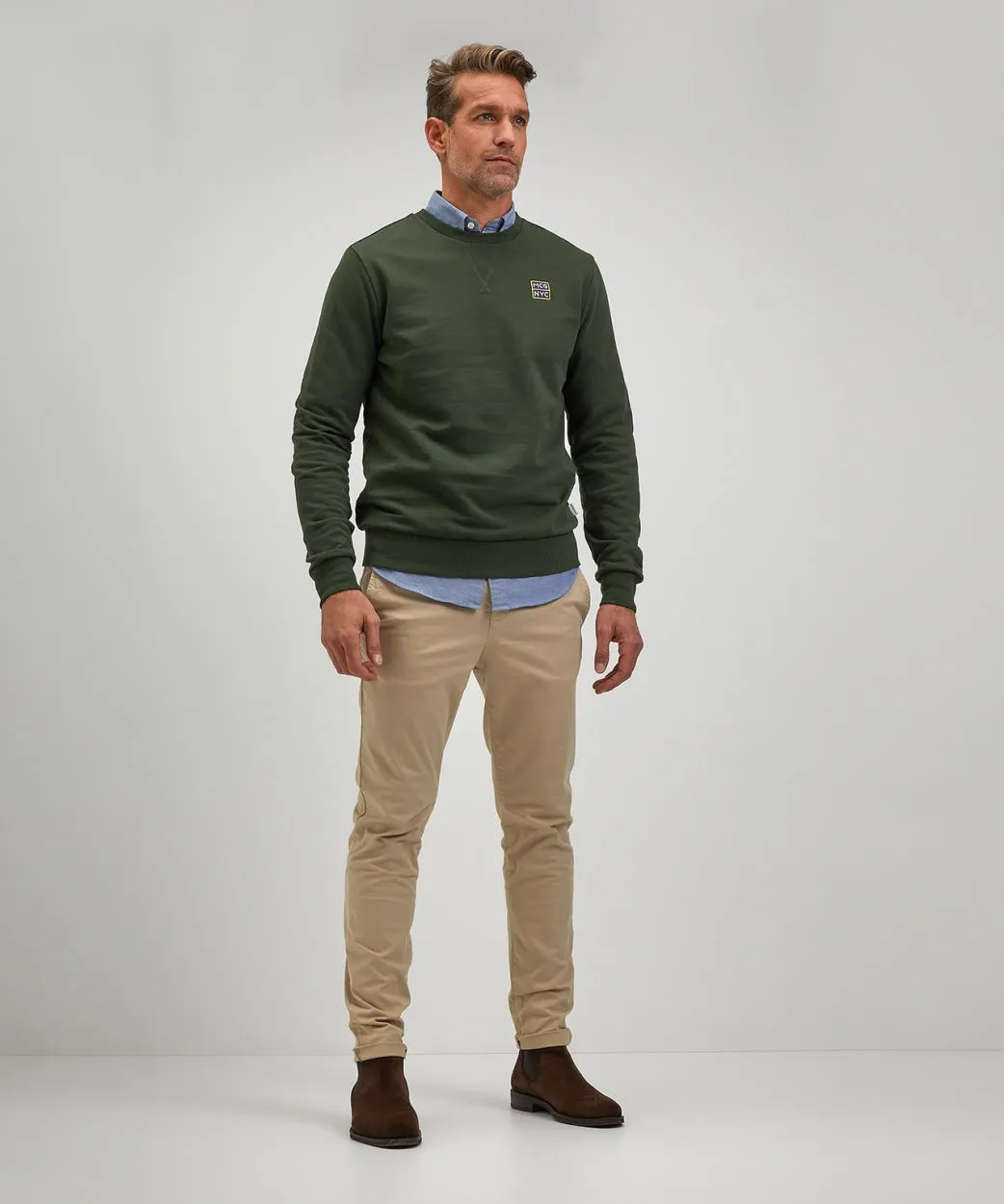 Sweater rondehals met NYC graphic | Pine Green