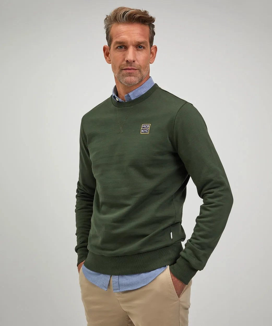 Sweater rondehals met NYC graphic | Pine Green