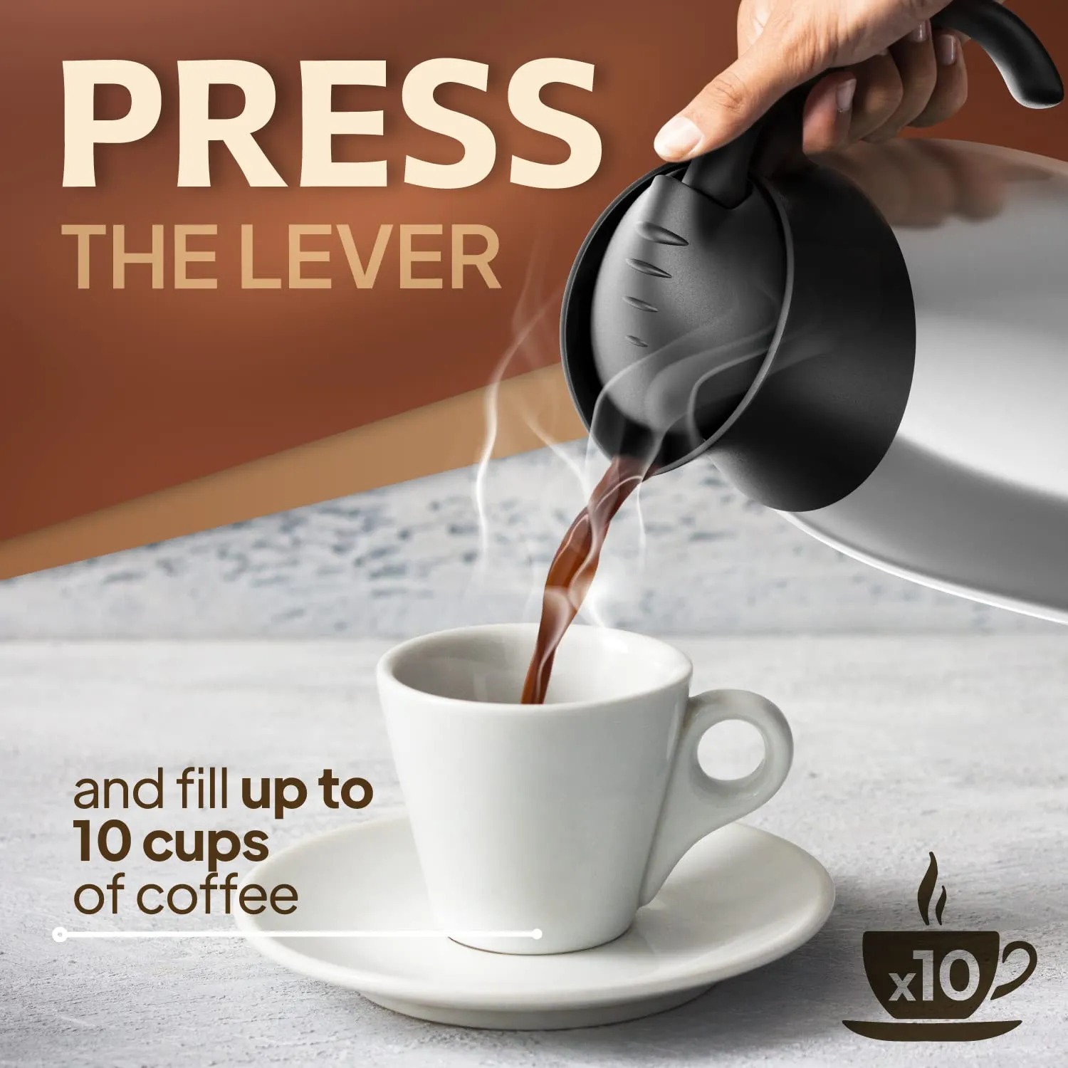 Thermal Coffee Carafe 1.5L/51Oz - Double Wall Vacuum Insulated BPA Free Stainless Steel Easy Server Beverage Butler Pitcher - Lab-Tested Hot and Cold Serving Thermos Jug with Free Brush and eBook