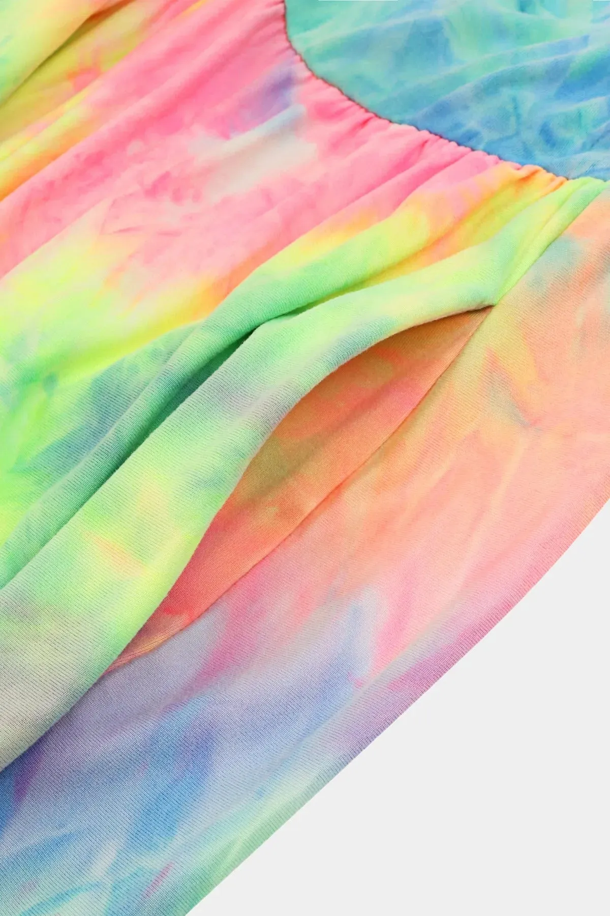 Tie Dye Elastic Waist Pleated V Neck Midi Dress