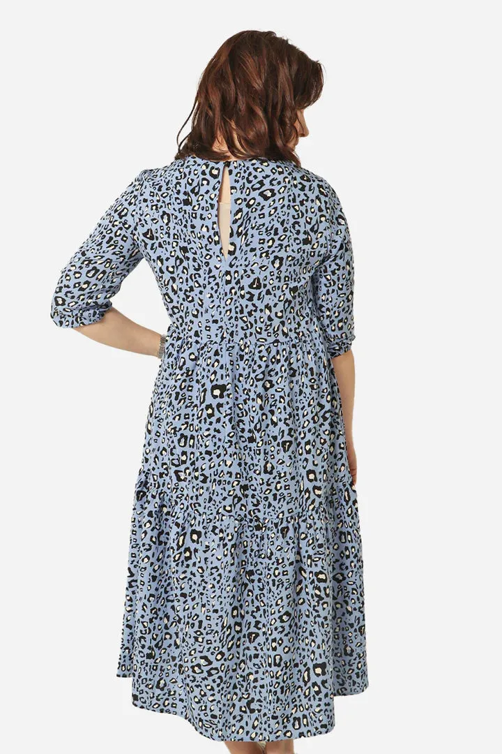 Tiered Dress - Blue Leopard