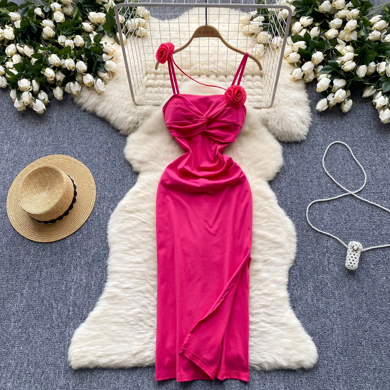 Twisted Knot Pleated Slip Dress