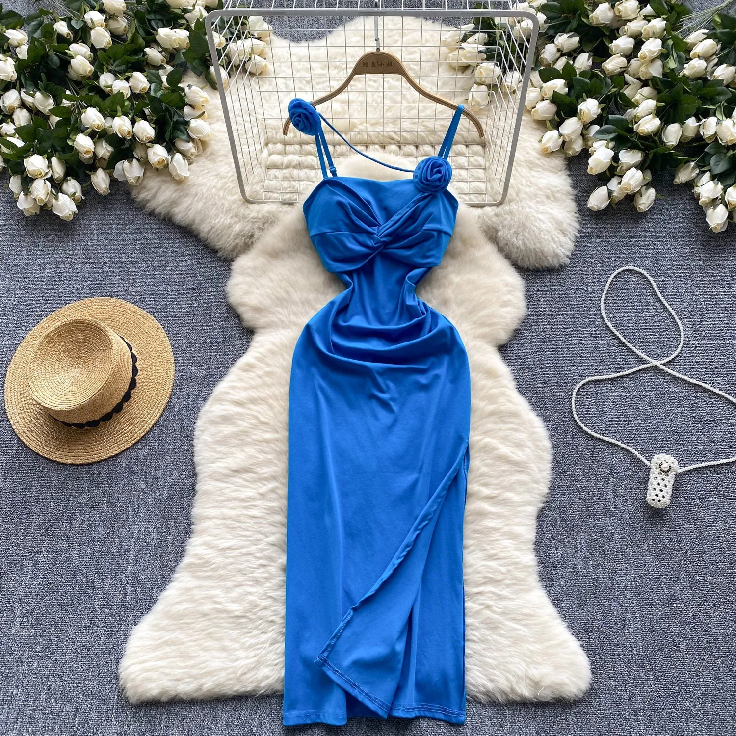 Twisted Knot Pleated Slip Dress